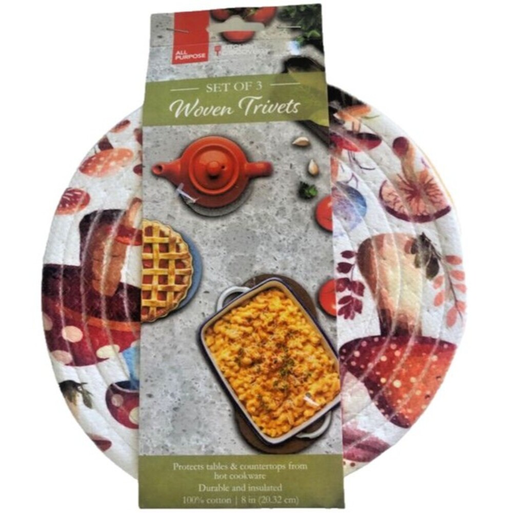 Woven Trivets Yellow Mushrooms Kitchen Hot Pads Orange 8 Inch Mushroom Set Of 3